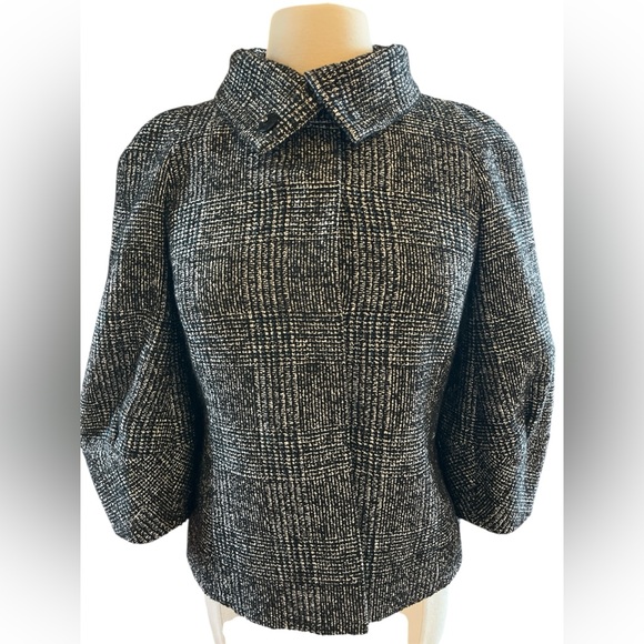 Ann Taylor Black, White & Blue Wool Blend tweed Blazer w/3/4 sleeves Size Small - Picture 3 of 14